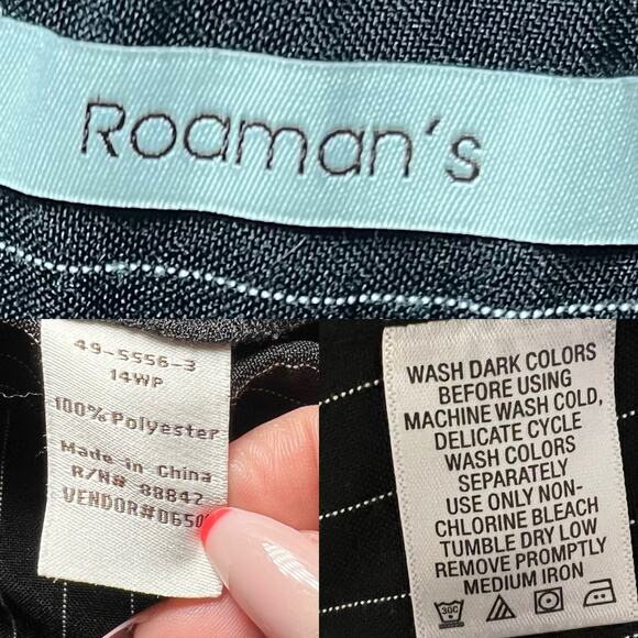 90s Y2K Vintage Roamans Black White Pinstripe Wide Leg Pants 10WP Soft Power - Picture 11 of 17